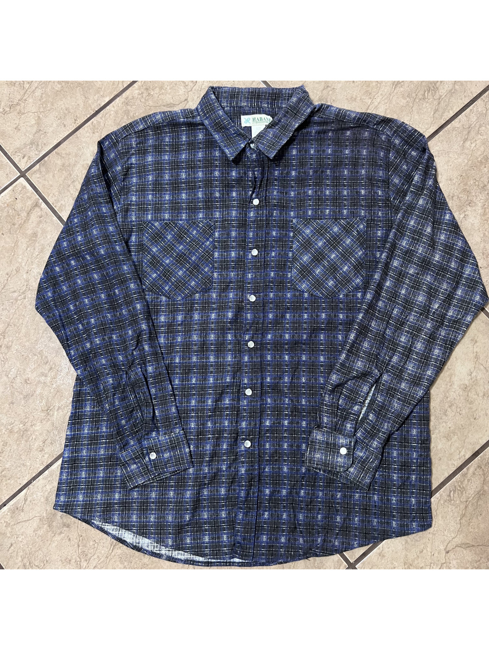 Haband Mens Blue Plaid Pearl Snap Flannel Button Up Long Sleeve Shirt XL Western